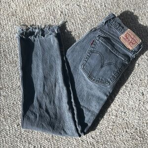 Levi's Washed Black High-Rise Straight Jeans with Raw Hem